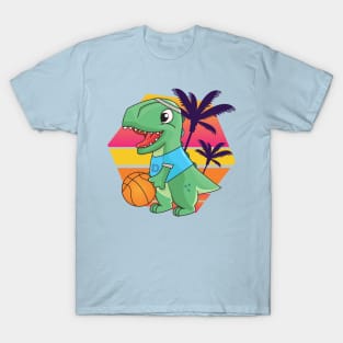 Dinosaur playing basketball, retro style, green dino, dinosaurs are awesome, dinosaur lovers, cute dinosaurs, best dinosaur ever, cute animal friendly T-Shirt